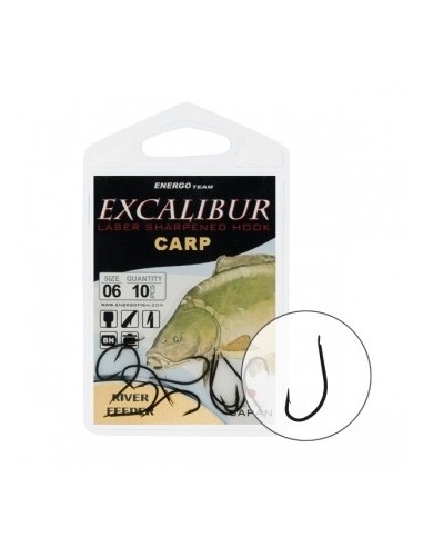 Carlige Excalibur River Feeder Black, 10buc