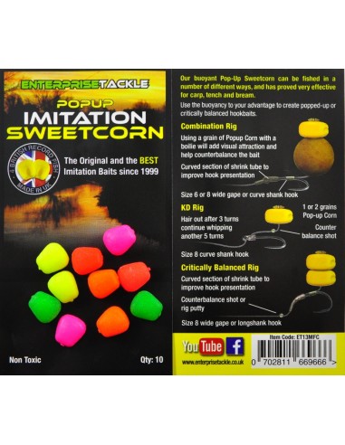 Porumb Artificial Flotant Enterprise Tackle Pop-Up Sweetcorn, Mixed Fluoro Colours, 10buc/plic