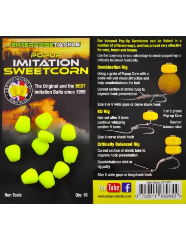 Porumb Artificial Flotant Enterprise Tackle Pop-Up Sweetcorn, Fluoro Yellow, 10buc/plic