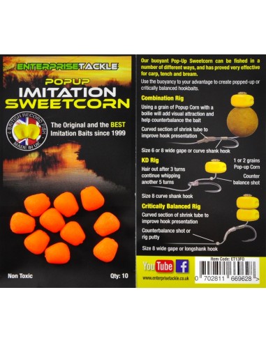 Porumb Artificial Flotant Enterprise Tackle Pop-Up Sweetcorn, Fluoro Orange, 10buc/plic