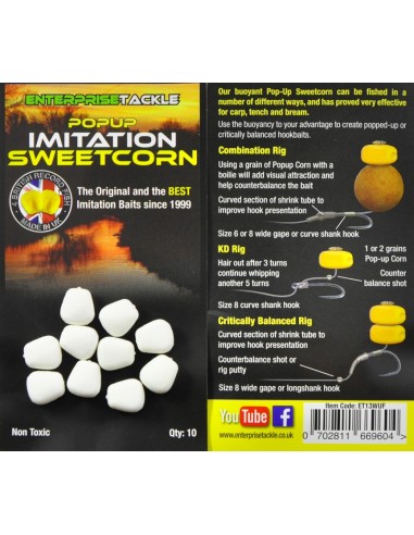 Porumb Artificial Flotant Enterprise Tackle Pop-Up Sweetcorn, White Unflavoured, 10buc/plic