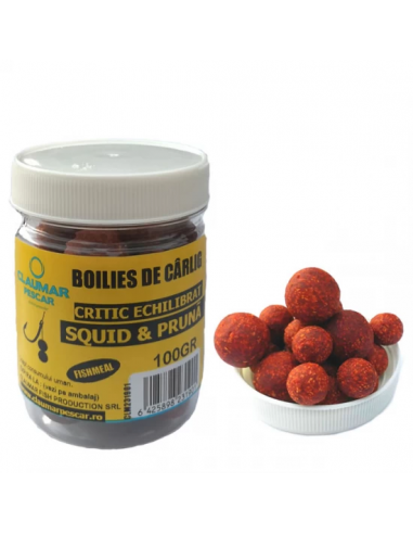 Boilies Claumar Fishmeal Critic Echilibrat, Squid&Pruna, 16mm, 100gr