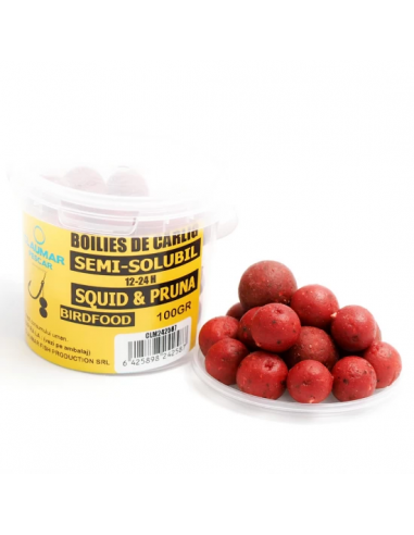 Boilies Claumar Birdfood Semi-solubil, Squid & Pruna, 16-18-20mm, 100gr