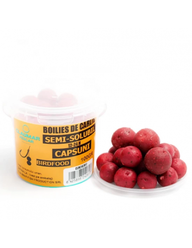 Boilies Claumar Birdfood Semi-solubil, Capsuni, 16-18-20mm, 100gr