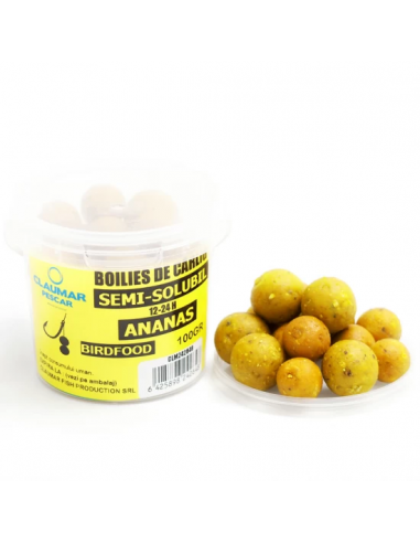 Boilies Claumar Birdfood Semi-solubil, Ananas, 16-18-20mm, 100gr