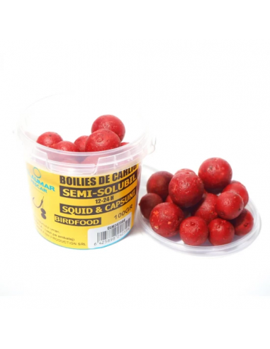 Boilies Claumar Birdfood Semi-solubil, Squid & Capsuni, 16-18-20mm, 100gr