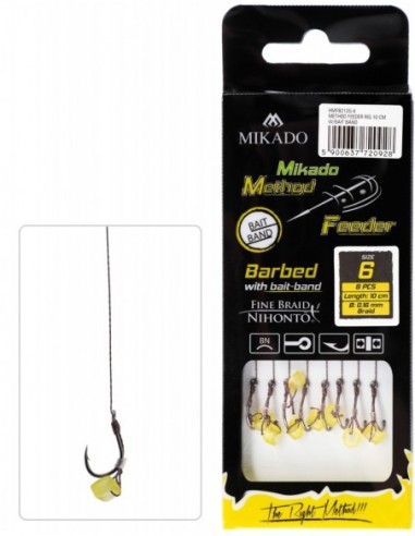 Carlige Legate Mikado Bait Band, Carlig Nr.6, Fir Textil 0.16mm, 10cm, 8buc/plic