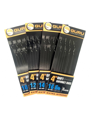 Monturi Guru Bayonets, Carlig QM1 Nr.14, Fir 0.19mm Hair Rigs, 10cm, 8buc/plic