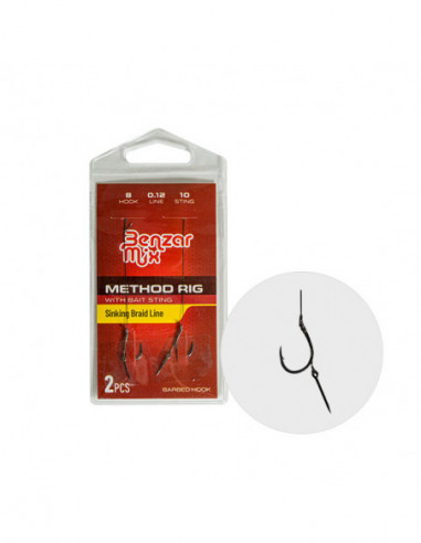 Carlige legate Benzar Method Rig Bait Sting Barbless Nr.10, 2 buc/plic