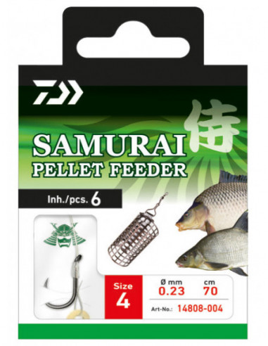 Carlige Legate Daiwa Samurai Pellet Feeder, Carlig Nr.10, 0.18mm, 60cm, 6buc/plic