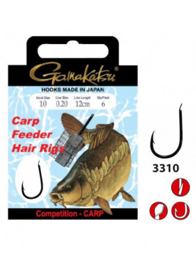 Carlige Legate Gamakatsu Carp Hair 3310B, Carlig Nr.12, 0.18mm, 70cm, 10buc/plic