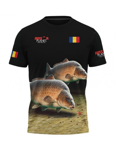 Tricou Senzor Planet Carp Fishing, Negru