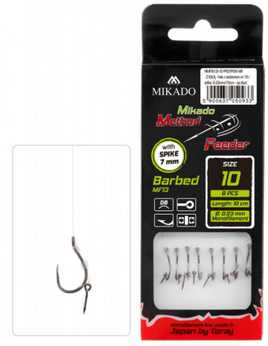 Carlige Legate Mikado, Ac Momeala, Carlig Nr.10, Fir 0.23mm, 10cm, 8buc/set