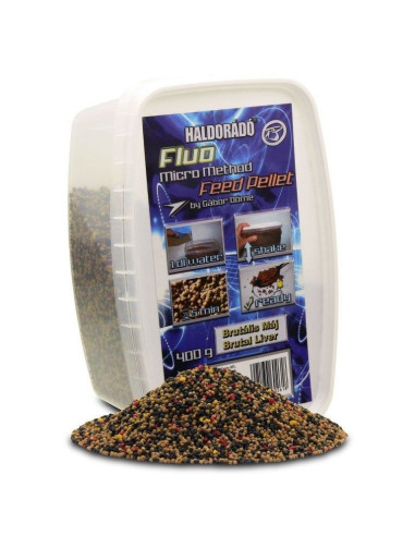 Pelete Haldorado Fluo Micro Method Feed Pellet, Brutal Liver, 400g