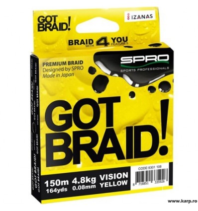 Fir textil Spro Got Braid! Vision Yellow 150m