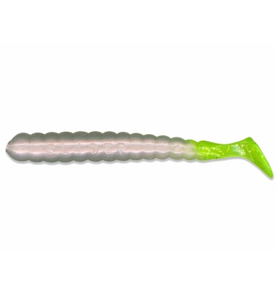 Slider Bass Grub 7.6cm SBGF35 Pearl Chartreuse Tail