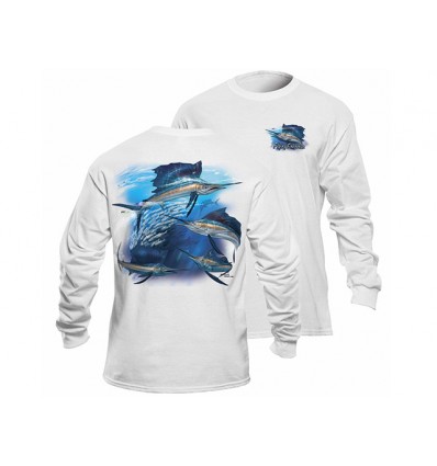 Flying Fisherman Sailfish Frenzy White Long Sleeve Tee