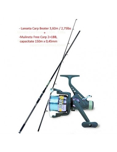 Combo Crap Lineaeffe Lanseta Carp Beater 3.60m 2buc + Mulineta Vigor Free Carp