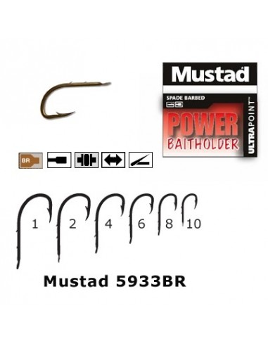 Carlig Mustad Power Baitholder Forjat, 2 Spini, Bronz, 10buc/plic