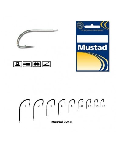 Carlige Mustad Cristal Nichel, Revers 221C, 10buc/plic